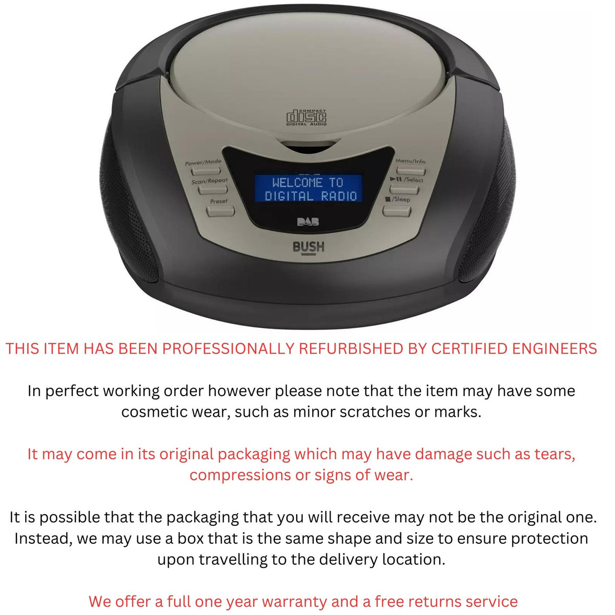 Bush Black DAB Boombox with CD Player Multitrack programmable CD Thorness.co.uk