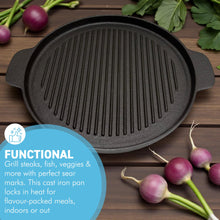 Load image into Gallery viewer, 𝟮𝟳𝗰𝗺 𝗡𝗢𝗡-𝗦𝗧𝗜𝗖𝗞 𝗖𝗔𝗦𝗧 𝗜𝗥𝗢𝗡 𝗚𝗥𝗜𝗟𝗟 𝗣𝗔𝗡 | Indoor &amp; Outdoor Cooking | Gas | Electric &amp; Induction Hob | Heavy Duty | Durable| Stovetop &amp; Oven Safe
