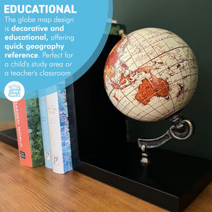 Classic World Map Globe Bookends - Elegant Home & Office Desk Accessory, Stylish Decoration