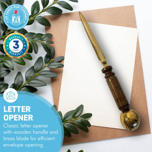 Wooden handled Brass Paper Knife with baseball-shaped end | Letter Opener | Desk Accessory |Envelope Opener | Paper Cutting Knife | Sturdy and Durable | Suitable for Office or Home use