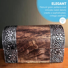 Load image into Gallery viewer, Mango Wood Treasure Box with floral embossed design, ideal for jewellery &amp; trinkets
