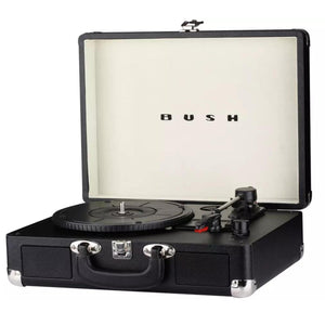 Bush Black CLASSIC RETRO PORTABLE CASE RECORD PLAYER | Magnetic cartridge | Bulit in Pre- Amplifier | 9 Watts RMS