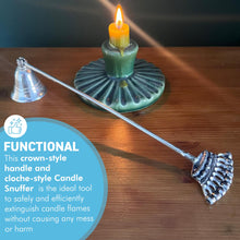 Load image into Gallery viewer, Crown Nickel Plated Candle Extinguisher with long handle, safely snuffs out candles
