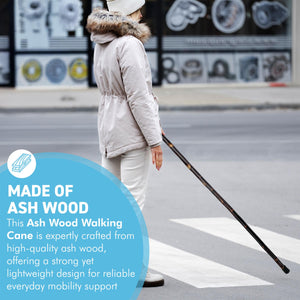 92cm Ash Wood Walking Cane, lightweight mobility aid with rubber ferrule for enhanced stability and comfort