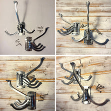 Load image into Gallery viewer, Set of two Aluminium Triple 𝗦𝗪𝗜𝗩𝗘𝗟 𝗖𝗢𝗔𝗧 𝗛𝗢𝗢𝗞𝗦 3-Prong Wall Mounted Hanger for Towels Robes Bags Jackets Bathroom Entryway
