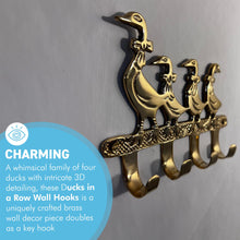 Load image into Gallery viewer, Ducks in a Row Wall Hooks, Decorative Brass Key Holder for Entryway, Kitchen, Hallway, or Stylish Home Decor

