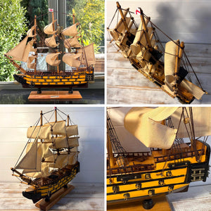 Wooden HMS Victory detailed model | Sailing gift | Wooden ships | Model battle ships | Sturdy construction | Cotton sails and rigging |  42cm (L) x 41cm (H)