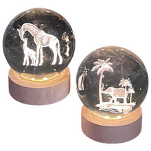 Load image into Gallery viewer, Set of Two 3D Crystal Ball Night Light USB Lamp with Elephant and Giraffe designs, elegant modern illumination for any room
