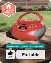Load image into Gallery viewer, Oakcastle CD250 PORTABLE CD BOOMBOX with Bluetooth &amp; FM Radio – Red Retro Player
