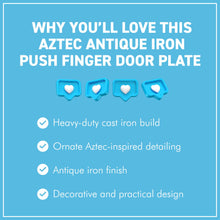 Load image into Gallery viewer, Aztec Ornate Antique Iron Push Finger Plate – Elegant Traditional Door Protection
