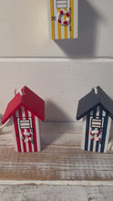 Load and play video in Gallery viewer, Set of 3 beach hut light pulls| Nautical Theme Wooden Beach Hut Cord Pull Light Pulls
