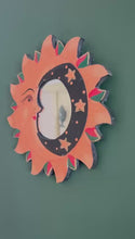 Load and play video in Gallery viewer, Wooden Sun and Moon Decorative Mirror | Stylish Wall Hanging for Home Decor
