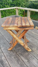 Load and play video in Gallery viewer, Handcrafted Mango Wood Folding Stool,  Rustic Charm &amp; Versatile Design for Every Room
