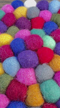 Load and play video in Gallery viewer, Pair of Handmade Rainbow Wool Felt Ball Mat | Colorful Coaster Trivets | Home Decor Table Mat
