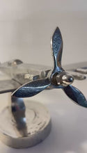 Load and play video in Gallery viewer, Cast Aluminium Spitfire Model Plane display model on stand with distressed silver finish
