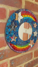 Load and play video in Gallery viewer, Rainbow &amp; Stars Celestial Round Mirror, Stunning Mosaic Design, 30cm diameter Decorative Mirror
