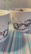 Load and play video in Gallery viewer, Pair of Puffin Group Mugs, 100% Bone China, Gift for Nature Lovers, Coastal Home Decor
