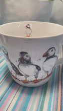 Load and play video in Gallery viewer, Pair of Puffin Trio Mugs, 100% Bone China, Gift for Nature Lovers, Coastal Home Decor
