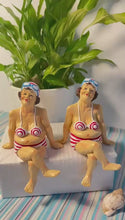 Load and play video in Gallery viewer, 2 Fat Bathing Ladies in Red Striped Bikinis, Novelty Bathroom Figurines
