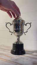 Load and play video in Gallery viewer, Elegant 26cm Silver Trophy Cup with lid- Ideal Award for achievements &amp; celebrations
