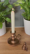 Load and play video in Gallery viewer, The Wee Willie Winkie Chamberstick – Brass Candle Holder with Snuffer

