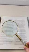 Load and play video in Gallery viewer, Magnifying Glass with Mother of Pearl Inlay and ball handle, elegant decorative handheld magnifier for reading and collecting
