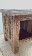 Load and play video in Gallery viewer, Folding Wooden Side Table with lockable storage, Decorative Wooden Side Table with cutwork detail, Bedside Table
