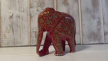 Load and play video in Gallery viewer, RED AMD GOLD PAPER MACHE ELEPHANT ORNAMENT | Animal Decoration | Wildlife Sculpture | Paper Mache Animal | Blue and White | Home Decor | Elephants represent Good Luck
