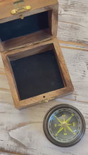 Load and play video in Gallery viewer, Floating Brass Compass Paperweight in wooden presentation box
