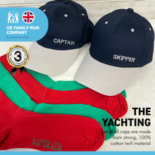 Load image into Gallery viewer, CAPTAIN and SKIPPER BASEBALL CAP with 2 PAIRS of NAUTICAL cotton rich woven SOCKS
