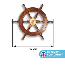 Load image into Gallery viewer, Large Decorative Wooden Ship Wheel 62cm Diameter
