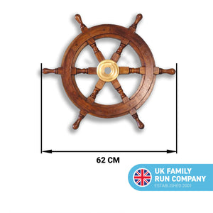 Large Decorative Wooden Ship Wheel 62cm Diameter