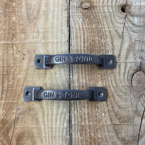 Two Cast iron antique square D Gin and Tonic table plate handle bar / home bar / home pub / pub shed / pub gift