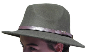 High quality olive green wide brim 100% wool felt fedora trilby hat - Small
