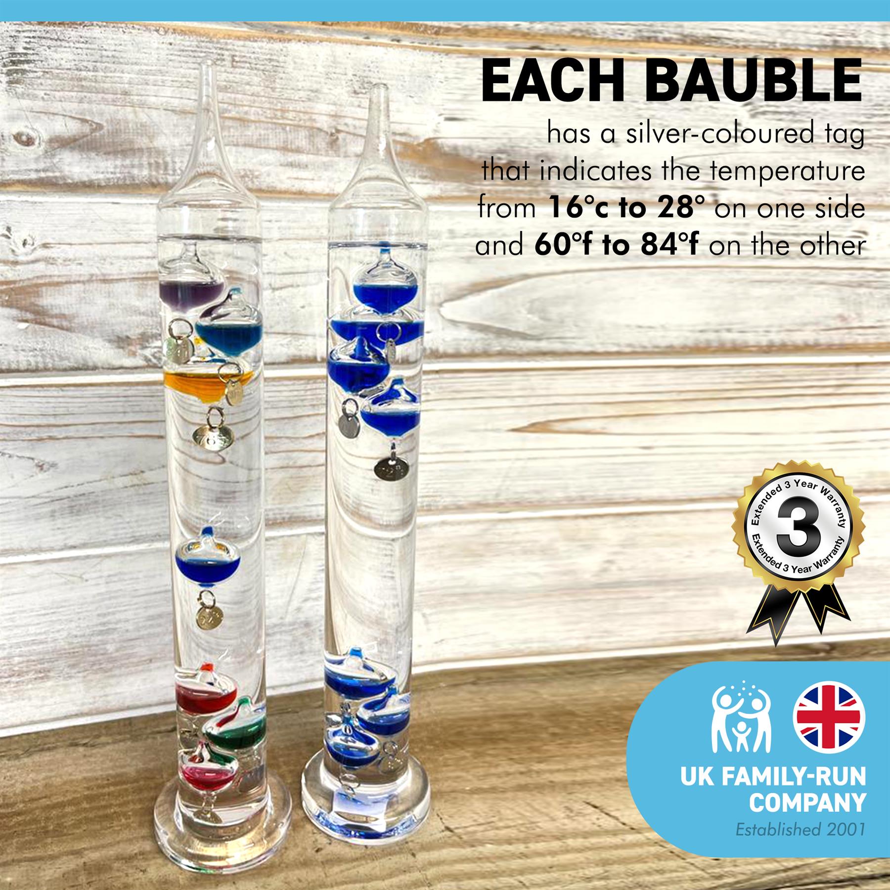 Galileo Thermometer 30cm - Standthermometer Mit Bunten Flüssigkeitskugeln