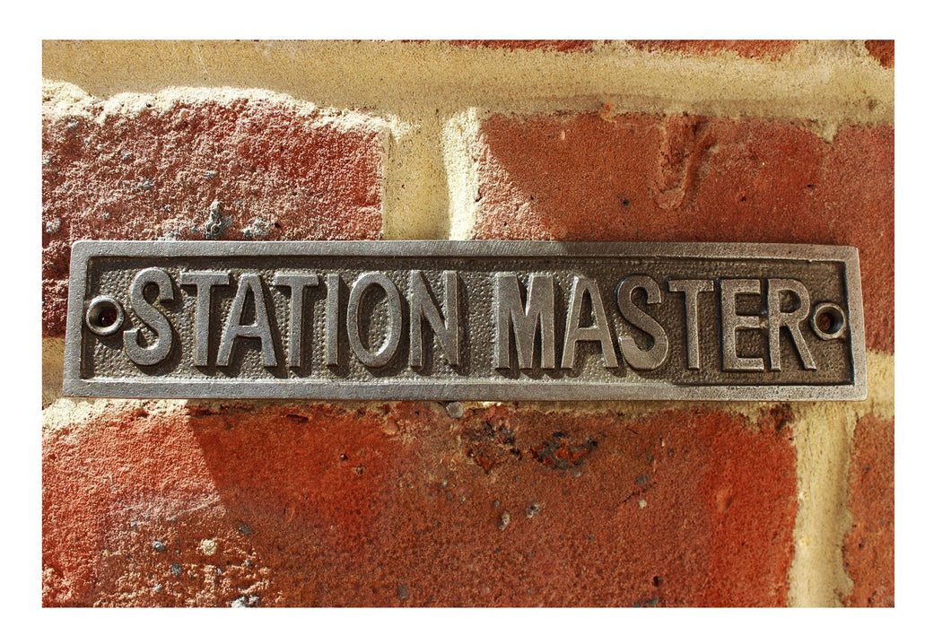 Cast Iron antique style Station Master Door Wall Train Plaque
