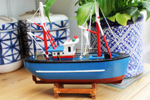 Load image into Gallery viewer, Wooden model Blue Hull fishing boat with realistic fishing finishing touches Ornament
