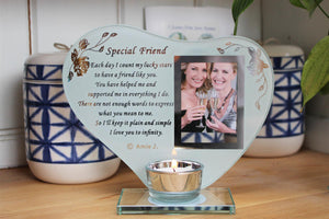 Special Friend Memorial Plaque with Inspirational poem, candle and glass photo holder