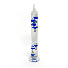 Load image into Gallery viewer, 30cm tall Free standing galileo thermometer with blue coloured baubles
