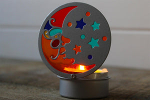 Silver Moon Star Multi Colour Glass Candle Holder