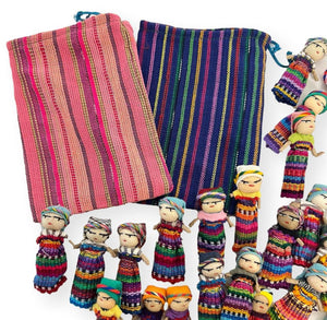 Set of 19 Guatemalan handmade Worry Dolls with 2 colourful crafted storage bags | Worry Dolls for Girls | Worry Dolls For Boys | Anxiety Dolls | Worry Doll | Guatamalan Doll