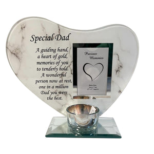 SPECIAL DAD GLASS MEMORIAL CANDLE HOLDER AND PHOTO FRAME | thinking of you gifts | Dad memorial gift | memory gifts for Pops, Father, Dad, Granddad, Grandfather