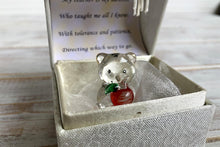 Load image into Gallery viewer, Thank you, teacher gift, with glass bear holding a red apple with thoughtful touching verse
