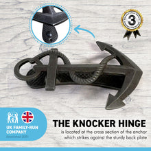 Load image into Gallery viewer, CAST IRON ANCHOR DOOR KNOCKER with antique finish | Nautical Knocker | Handmade front door knocker | Hand door knocker | seaside door knocker | loud door knocker | Antique style | 15cm x 11cm
