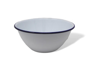 White Enamel Blue Rim Pudding Bowl Oven Tin Dish 20CM