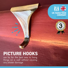 Load image into Gallery viewer, POLISHED BRASS PICTURE RAIL HOOK 2 Inches / 50mm | Victorian Fittings | Victorian House | Picture Hook | Dado picture rail | picture rail hangers | picture hook no nails |
