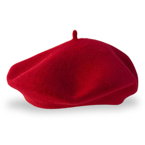 Womens French style Red Beret 100% pure blended wool | One size fits all classic solid colour