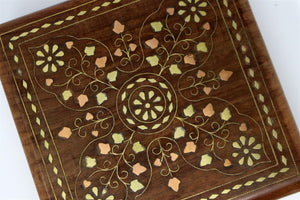 Leaf Pattern Brass Solid Wood Treasure Chest Trinket Box
