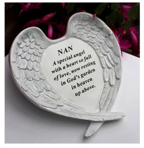 Free standing Nan memorial with inspirational verse and Angel wings