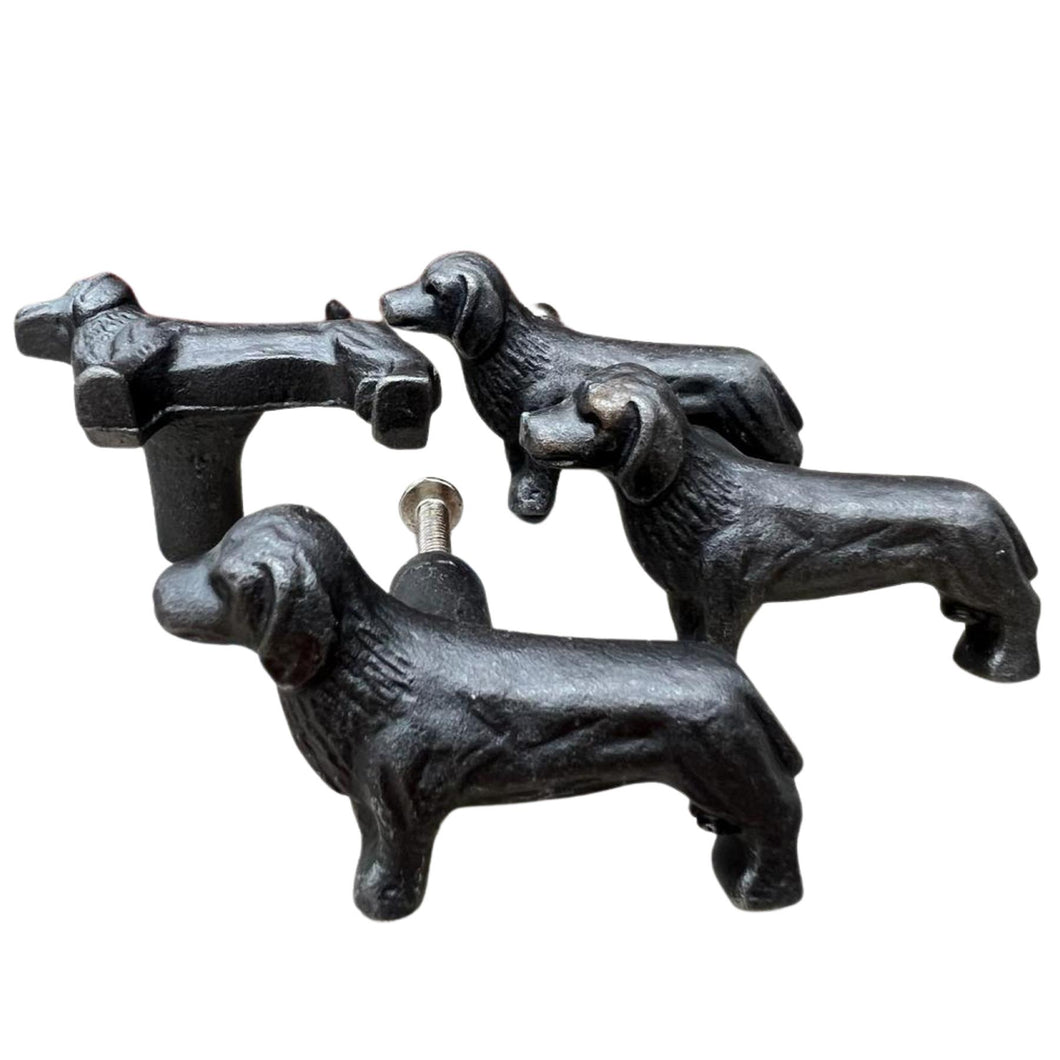 Pack of 4 CAST IRON ADORABLE DOG DRAWER KNOBS for Kitchen cupboards | Cast Iron Antique style finish | Vintage charm meets modern functionality | 6.5cm wide x 2cm depth